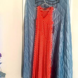 Still tagged! Cooling orange & white striped summer maxi, size large.
